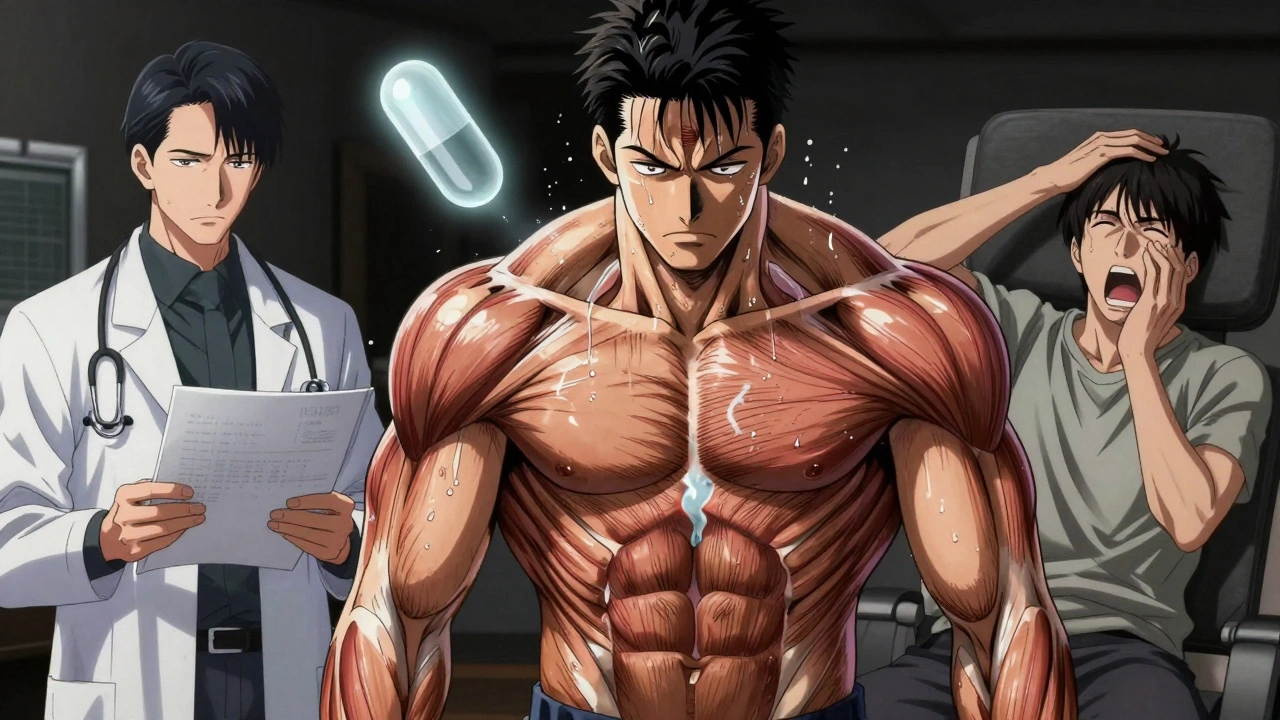 Athlete with glowing muscle enzymes, contrasting statin side effect fears against baseline context.