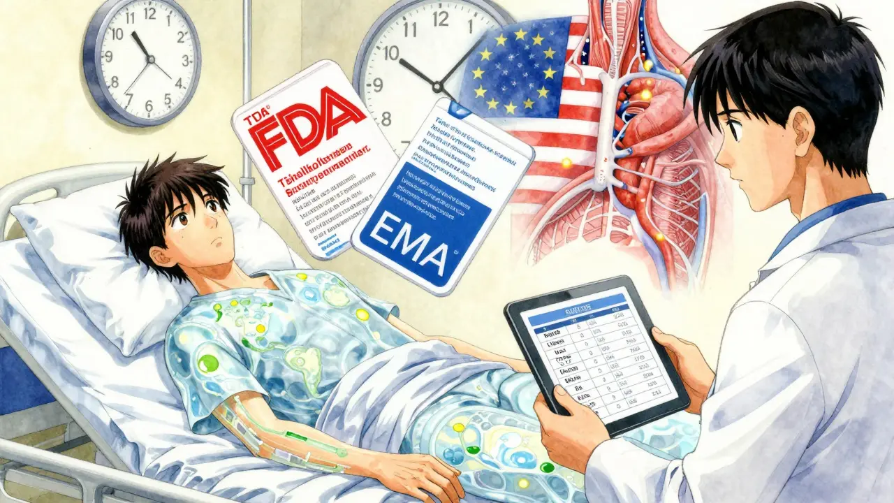 Patient with dual drug labels floating above them, doctor holding conflicting dosing info, surreal anime composition.