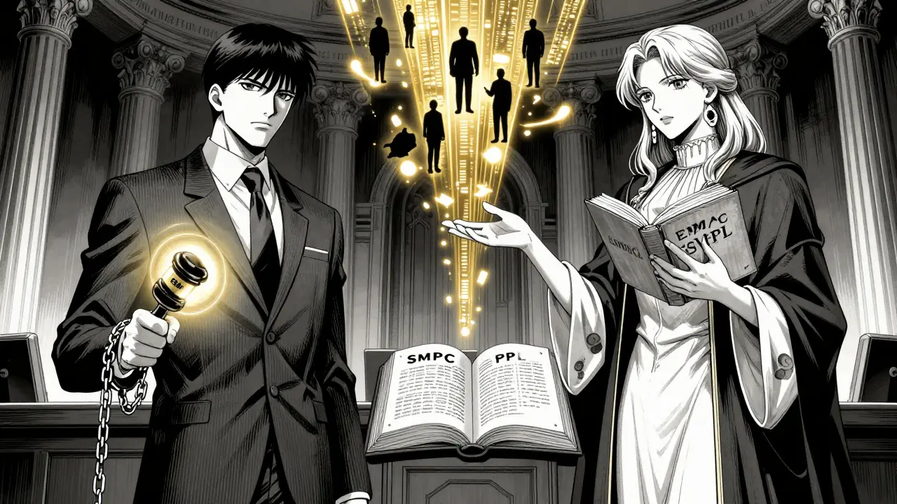 Regulatory courtroom with FDA judge and EMA arbiter, symbolic chains and open books, anime art style.