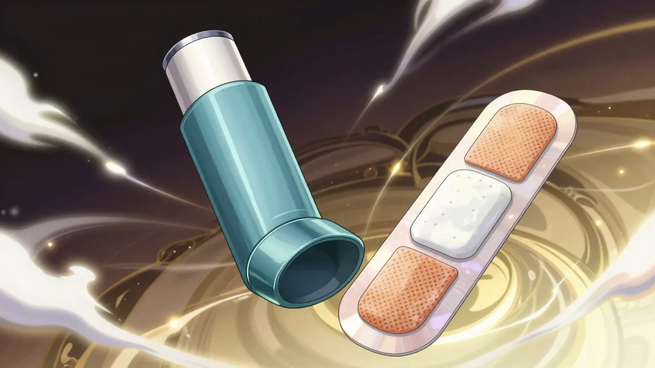 Highly detailed medical inhaler and patch with abstract patterns representing scientific stability